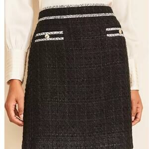 Ann Taylor Black Tweed Button Pocket Skirt Size 8